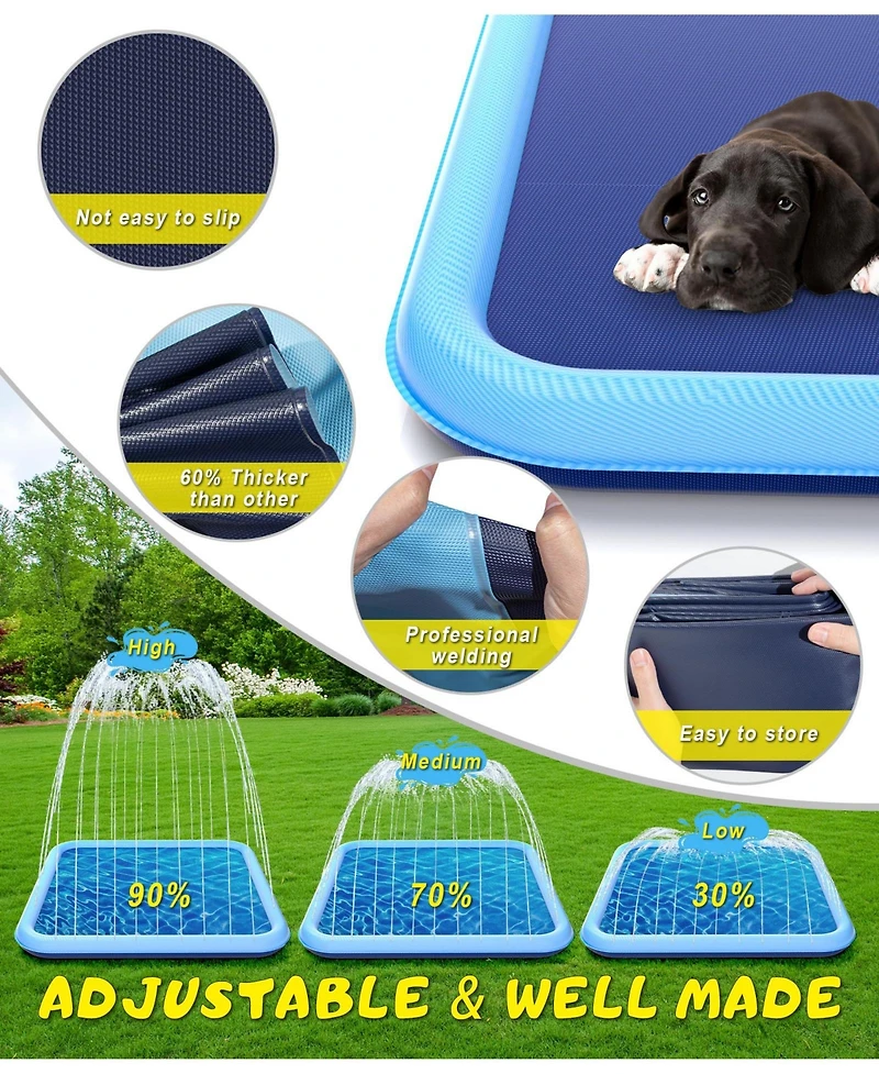 Aofar 90.5" Splash Pad Sprinkler Play Mat Dogs Wading Pool Fountain Pets