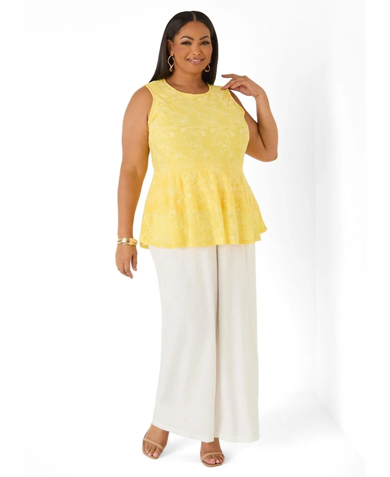 Ashley Stewart Women's Floral Embroidered Peplum Top