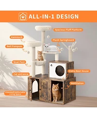 homfan Stylish Wooden Cat Litter Box Enclosure with Barn Door, Bathroom Furniture Cabinet, Fits Most Boxes, Storage Solution, Pet House