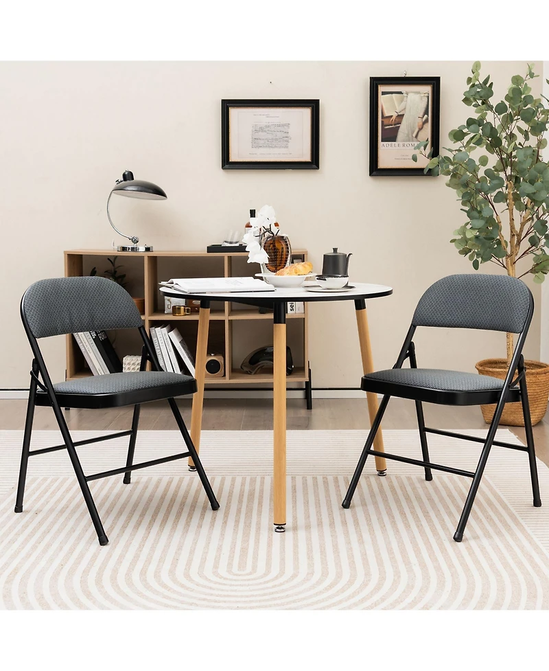 Gymax Set of 6 Folding Chairs Fabric Upholstered Padded Seat Metal Frame Home Office
