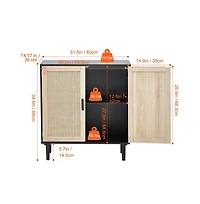 Sugift Rattan Storage Cabinet with Two Magnetic Doors and Adjustable Shelves
