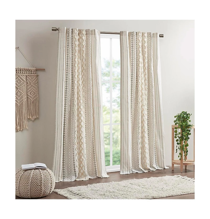 Avobird Cotton Printed Curtain Panel with Chenille Stripe and Lining