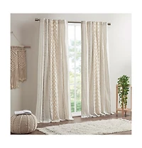 Avobird Cotton Printed Curtain Panel with Chenille Stripe and Lining