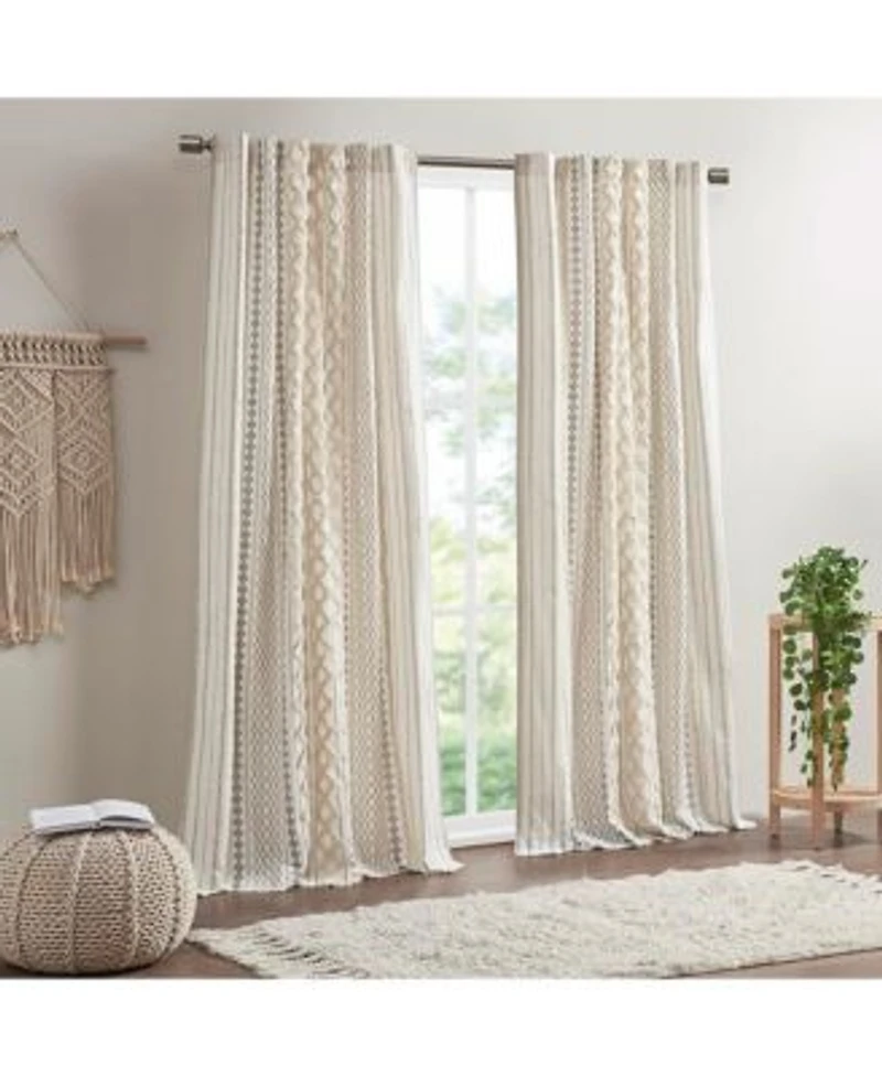 Avobird Cotton Printed Curtain Panel With Chenille Stripe Lining