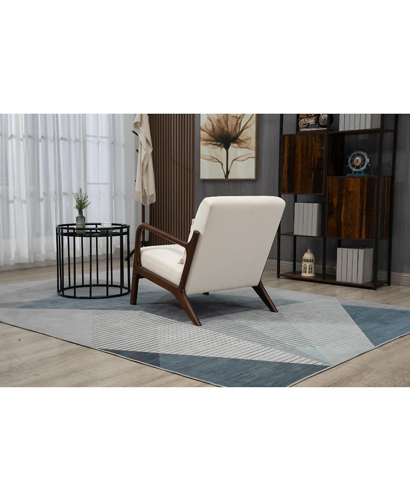 Clihome Mid Century Modern Accent Chair with Wood Frame, Upholstered Living Room Chairs with Waist Cushion, Reading Armchair