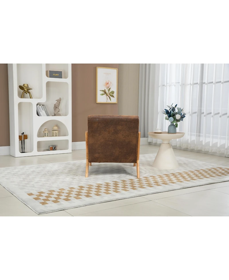 Clihome Mid Century Modern Accent Chair with Wood Frame, Upholstered Living Room Chairs Waist Cushion, Reading Armchair