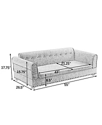 Zeny Oversized Pet Sofa, Elegant Modern Linen Fabric Elevated Dog Sofa Bed, Comfortable Rectangular Bed with Backrest