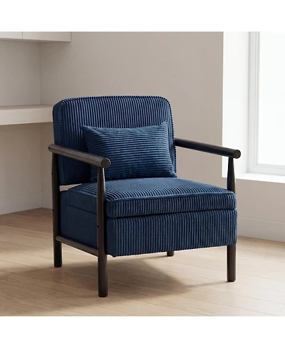 Clihome Storage Chair,Mid Century Modern Accent Chair with Wood Frame, Upholstered Living Room Chairs with Waist Cushion