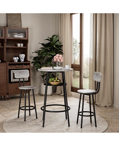 Flynama 3-Piece Round Bar Table Set with 2 Stools, Backrest and Partition, Small 2-Person Dining Set