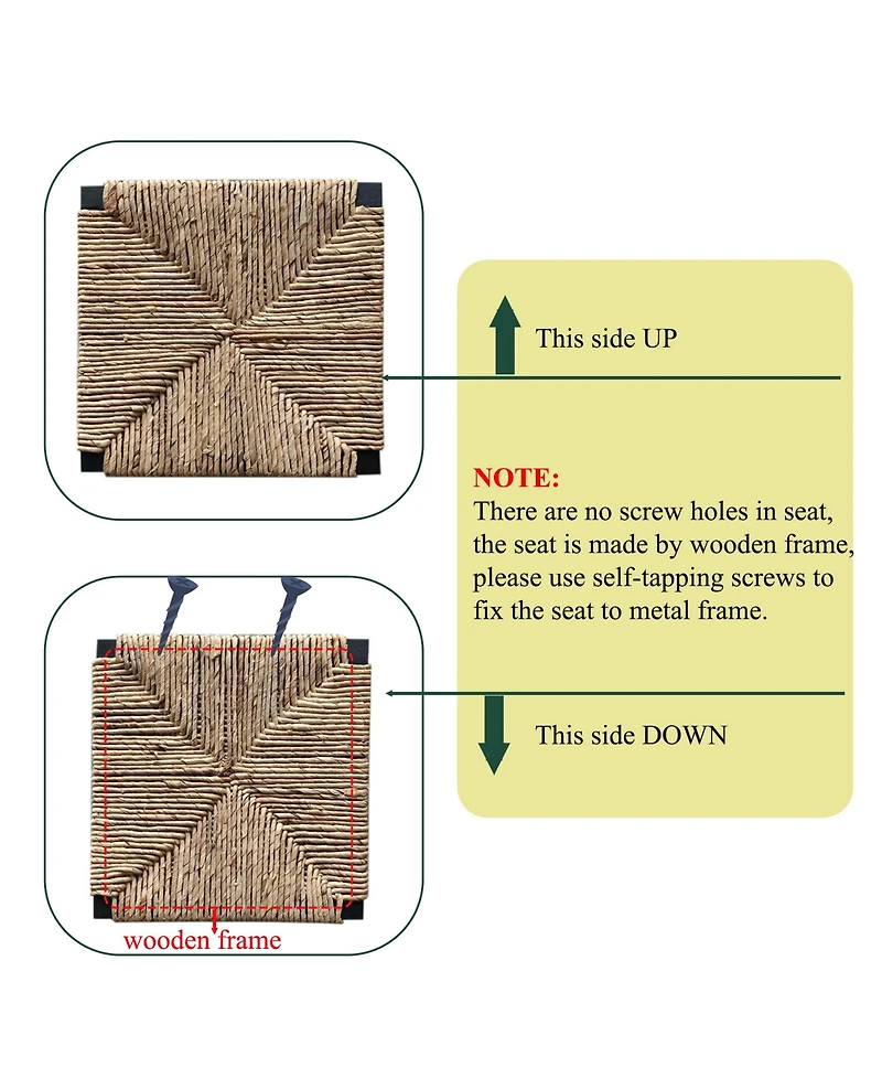Flynama Set of 2 Water Hyacinth Woven Bar Stools with Back Support