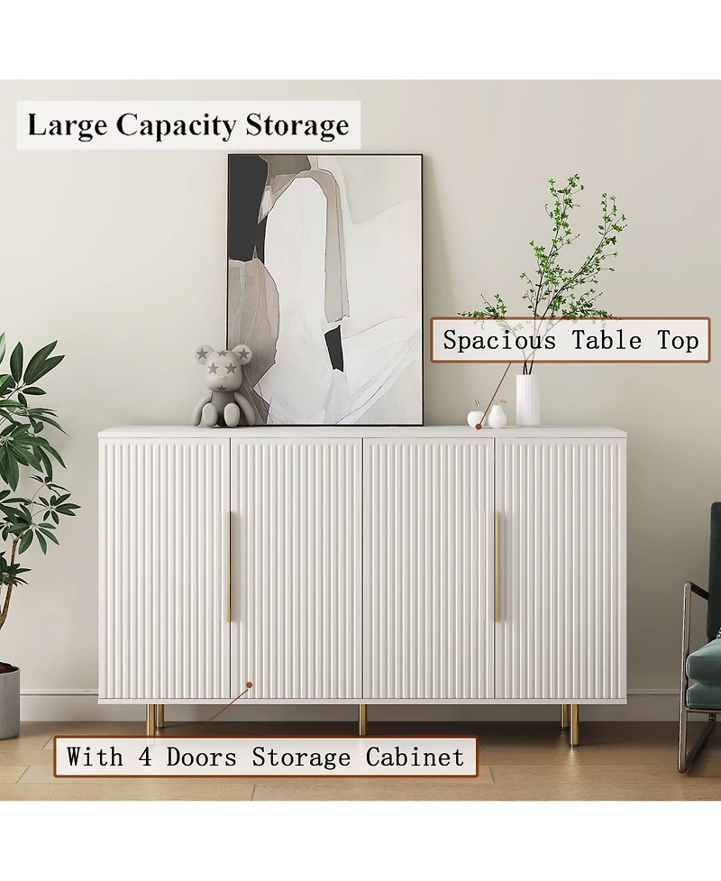 Flynama Fluted Panel Sideboard Buffet Cabinet Adjustable Shelf Home Accent Storage Cabinet