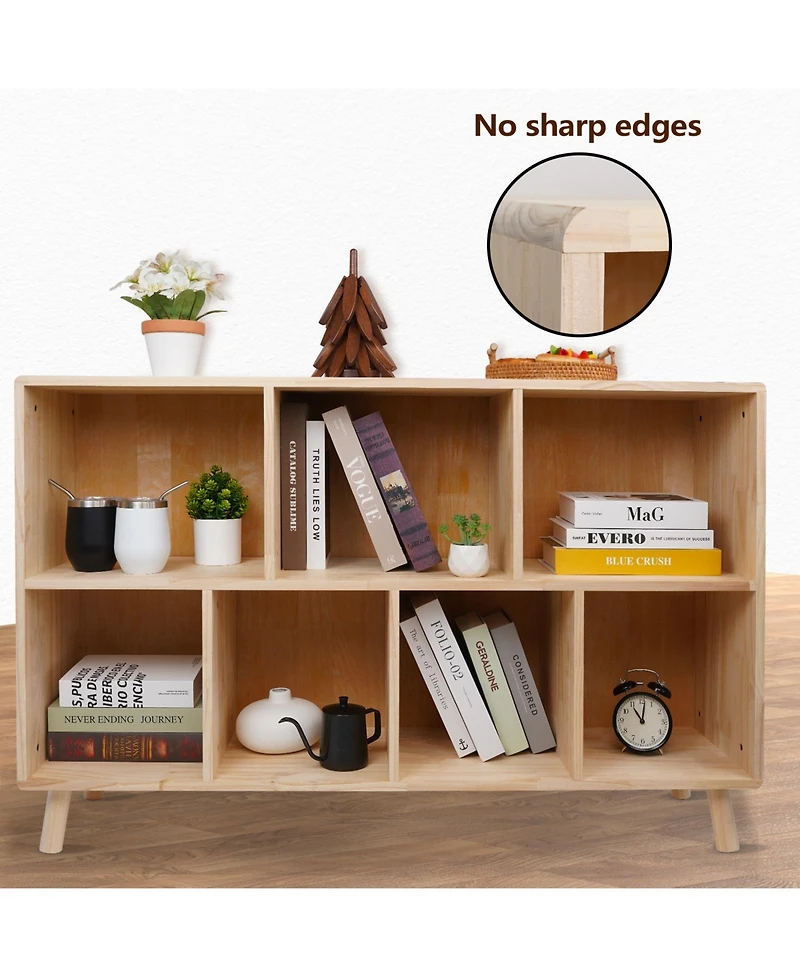 Flynama Solid Pine Storage Cabinet with 7 Compartments Wooden Organizer Shelf