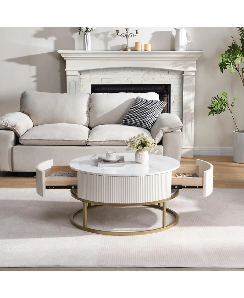 Streamdale Furniture 31.5'' Modern Round Faux Marble Coffee Table with Storage