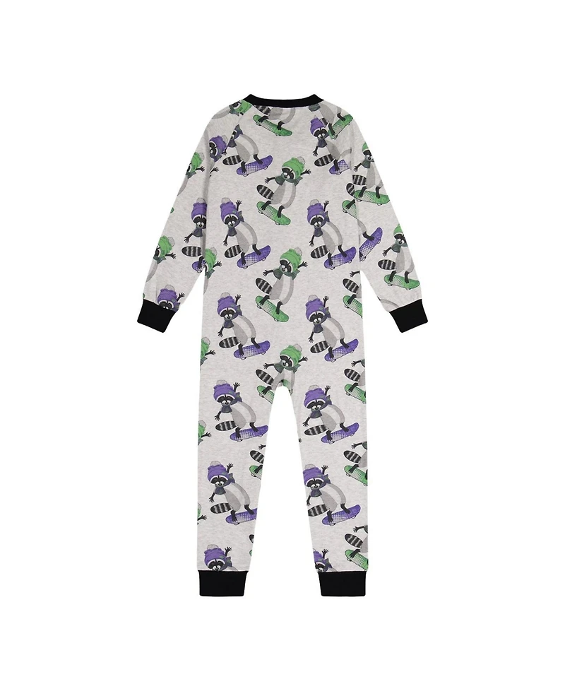 Deux par Little and Big Boy 6-12 Cotton One Piece Pajama Beige Raccoon Print
