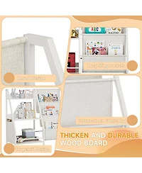Flynama Montessori Kids Bookshelf Wooden Fabric Combined Anti-Tip Toddler Nursery Book Toy Storage Rack
