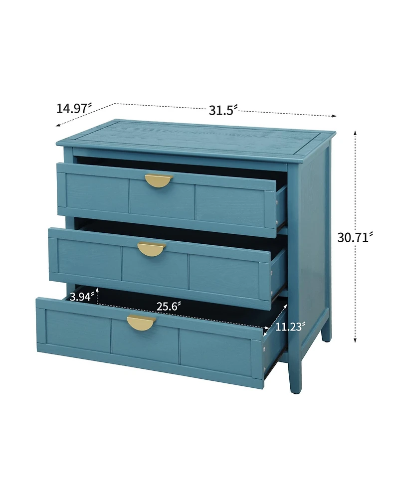 Flynama American Style 3-Drawer Storage Cabinet Anti-Tip Design Non-Slip Foot Pad Household Bedroom Study Wooden Chest Cabinet
