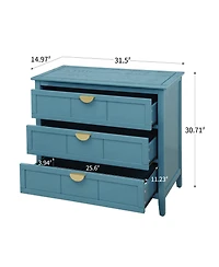 Flynama American Style 3-Drawer Storage Cabinet Anti-Tip Design Non-Slip Foot Pad Household Bedroom Study Wooden Chest Cabinet