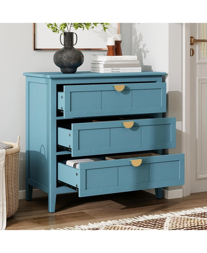 Flynama American Style 3-Drawer Storage Cabinet Anti-Tip Design Non-Slip Foot Pad Household Bedroom Study Wooden Chest Cabinet