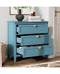 Flynama American Style 3-Drawer Storage Cabinet Anti-Tip Design Non-Slip Foot Pad Household Bedroom Study Wooden Chest Cabinet