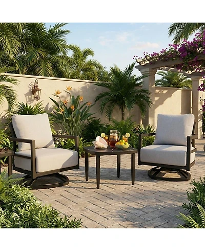 Asagikoiai 3-Piece Outdoor Aluminum Swivel Lounge Chair Set with Sintered Stone Table