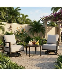 Asagikoiai 3-Piece Outdoor Aluminum Swivel Lounge Chair Set with Sintered Stone Table