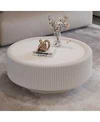 Streamdale Furniture Round Fluted Coffee Table with Tempered Glass Top and Hidden Storage