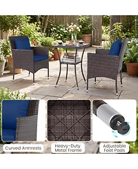 Gymax Set of 3 Patio Wicker Bistro 2 Rattan Chairs With Double-Tier Tempered Glass Table