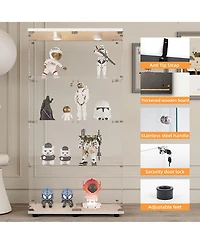 Flynama Tempered Glass Display Cabinet with Remote Control Light and Lockable Casters