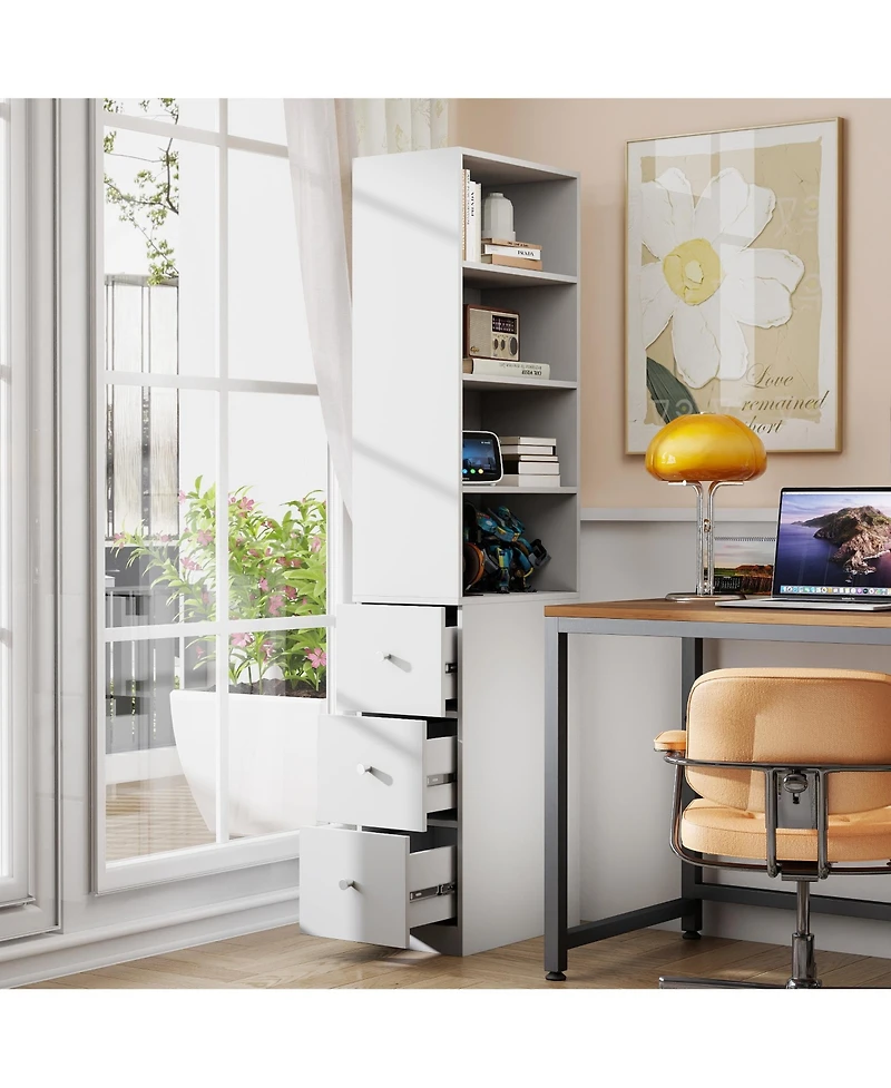 Flynama Tall Display Storage Cabinet with Shelves and Side Drawers