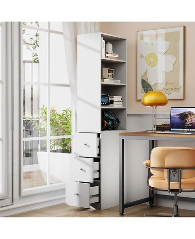 Flynama Tall Display Storage Cabinet with Shelves and Side Drawers