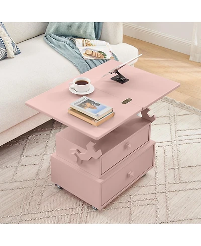 Streamdale Furniture High-Gloss Adjustable Rolling End Table with Charging Station and Storage