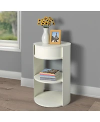 Streamdale Furniture Indoor 3-Tier Metal Round Side Table with Sliding Door Cabinet Matte