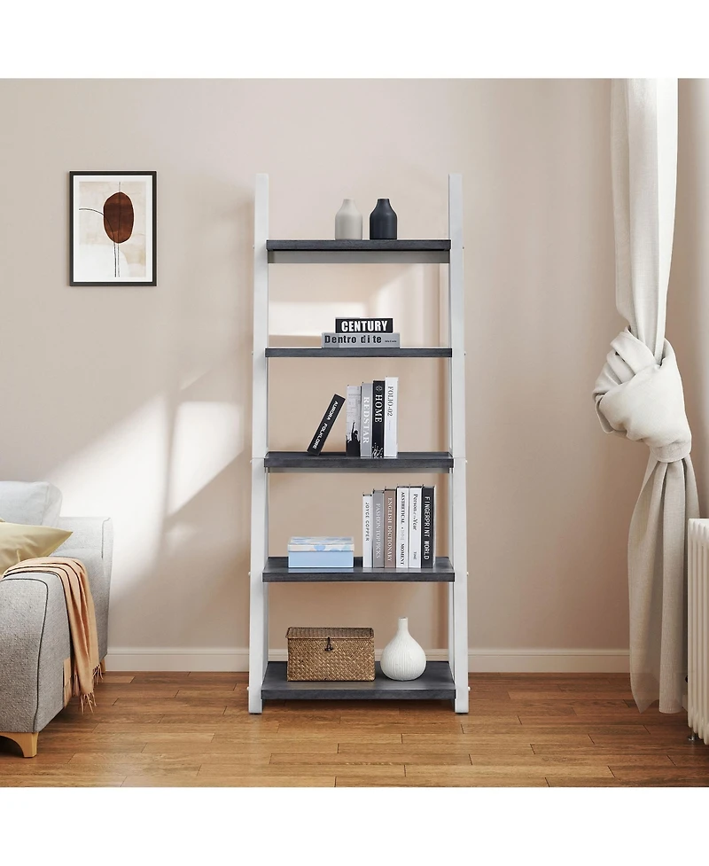 Flynama 5-Tier Rubber Wood Frame Ladder Bookshelf Multi-Layer Home Living Room Kitchen Storage Rack