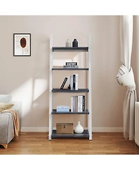 Flynama 5-Tier Rubber Wood Frame Ladder Bookshelf Multi-Layer Home Living Room Kitchen Storage Rack