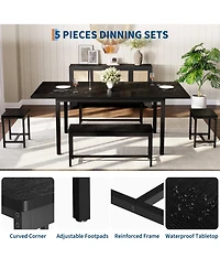 Homfan Extendable Dining Table Set with Hidden Tuck Seating, Safety Lock and Reinforced Metal Frame Space Saving Kitchen Room