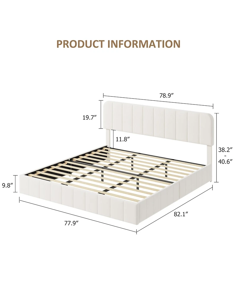 homfan Velvet Platform Bed Frame Channel Tufted Wingback Headboard Upholstered Wood Slats No Box Spring