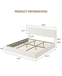 homfan Velvet Platform Bed Frame Channel Tufted Wingback Headboard Upholstered Wood Slats No Box Spring
