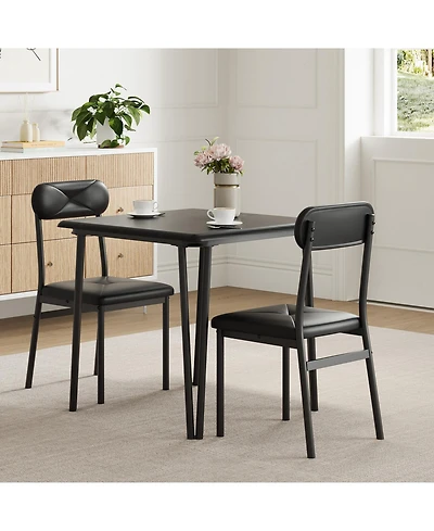 homfan 3 Pieces Dining Table Set, Square Kitchen and Upholstered Chairs for 2, Wooden Room Set with Metal Frame Small Places