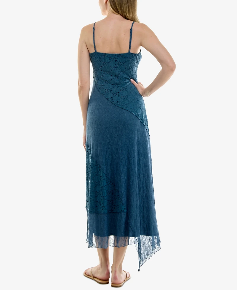 Row A Juniors' Sleeveless V-Neck Lace Midi Dress