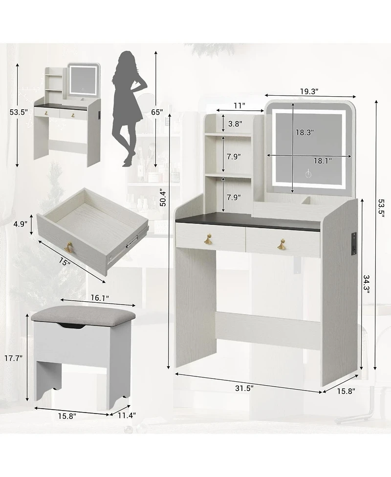 gaomon 2-Drawer Led Vanity Table