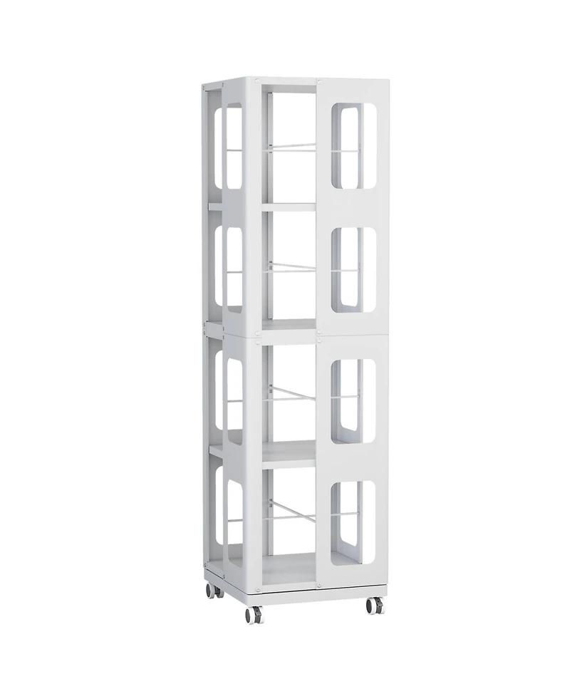 Flynama 4-Tier Steel Rotating Bookshelf with Wheels