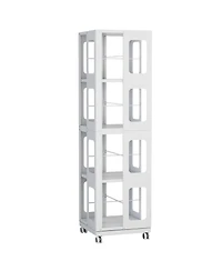 Flynama 4-Tier Steel Rotating Bookshelf with Wheels