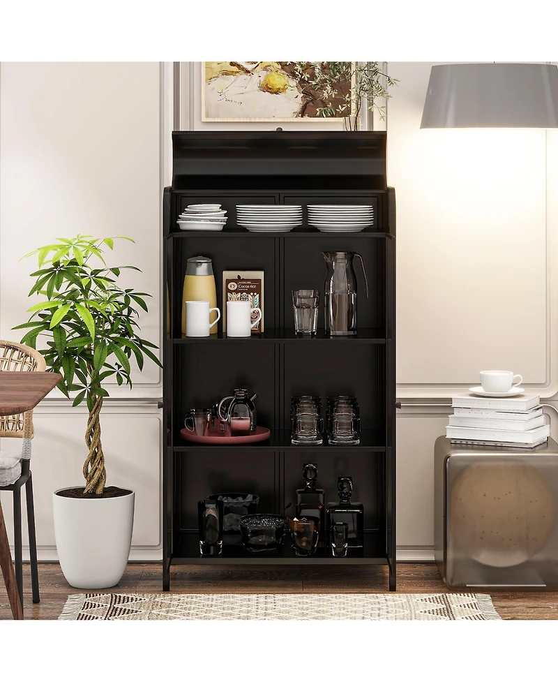 Flynama 47.6 Inch Tall Metal Storage Cabinet with Glass Doors Flip Top 4-Tier Freestanding Sideboard For Multi Room Use