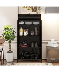 Flynama 47.6 Inch Tall Metal Storage Cabinet with Glass Doors Flip Top 4-Tier Freestanding Sideboard For Multi Room Use