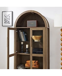 Flynama High Arched Led Light Wooden Storage Cabinet Adjustable Glass Partition Modern Retro Home Multi-Functional Display Cabinet