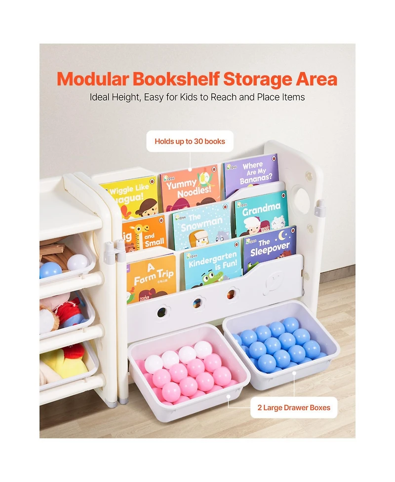 Flynama Kids Toy Storage Organizer with Bookshelf and 10 Storage Bins