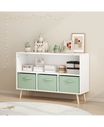 Flynama Kids Bookcase with Fabric Drawers and Toy Storage Organizer