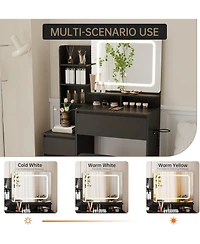 gaomon -Drawer Vanity Desk Set, Lighted Makeup Table with Power Outlet