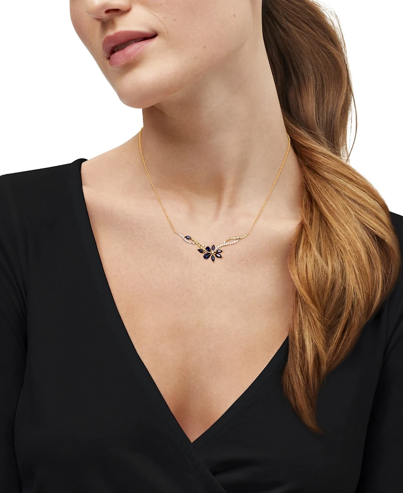 Macy's Lab-Grown Sapphire (1-3/4 ct. t.w.) & White Sapphire (3/8 ct. t.w.) Pendant Necklace in 14k Yellow Gold-Plated Sterling Silver