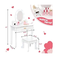 gaomon Toddler Lighted Vanity and Stool Set, Girls' Perfect Gift Makeup Pretend Play Table